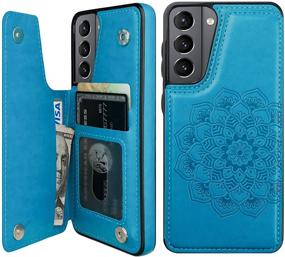 img 4 attached to 📱 Vaburs Galaxy S21 Wallet Case: Premium PU Leather, Embossed Mandala Pattern, Card Holder, Double Magnetic Buttons - Blue (6.2")