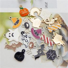 img 1 attached to 🎃 Spooktacular Halloween Charm Set: 54pcs Enamel Candy Pumpkin Ghost Spider Bat Pendants for Holiday Jewelry Making DIY!