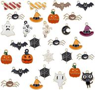 🎃 spooktacular halloween charm set: 54pcs enamel candy pumpkin ghost spider bat pendants for holiday jewelry making diy! logo