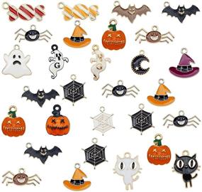 img 4 attached to 🎃 Spooktacular Halloween Charm Set: 54pcs Enamel Candy Pumpkin Ghost Spider Bat Pendants for Holiday Jewelry Making DIY!