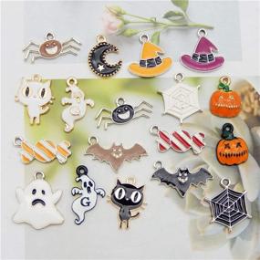 img 2 attached to 🎃 Spooktacular Halloween Charm Set: 54pcs Enamel Candy Pumpkin Ghost Spider Bat Pendants for Holiday Jewelry Making DIY!