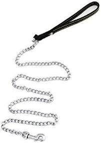 img 1 attached to Chain Leash Leather Handle Strap