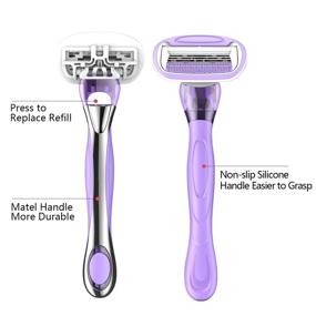 img 3 attached to DreamGenius Razors for Women with Sensitive Skin - 4 Blades Safety Razor | 2 Handles & 5 Refills | Womens Shaving Razors | Non-Slip Travel Carry - Violet