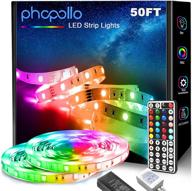 🔮 phopollo 5050 led strip lights, 50ft smart led lights with 44 key ir remote controller and 12v power supply for bedroom логотип