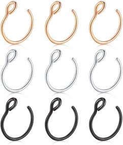 img 3 attached to 🔗 D.Bella Fake Nose Ring: 20G Faux Piercing Jewelry Set with 8mm Nose Ring Hoop & Faux Lip Septum Ring