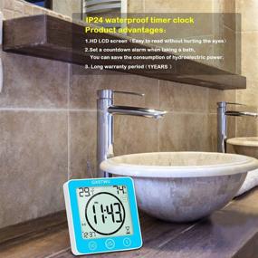 img 3 attached to ⏰ GXSTWU Waterproof Digital Timer Shower Clock with Alarm, Touch Screen Timer, Thermometer Hygrometer - Bathroom Kitchen Wall Clock for Water Spray, Suction Cup Hanging Hole Stand Magnet Blue