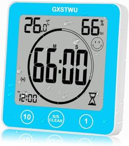 img 4 attached to ⏰ GXSTWU Waterproof Digital Timer Shower Clock with Alarm, Touch Screen Timer, Thermometer Hygrometer - Bathroom Kitchen Wall Clock for Water Spray, Suction Cup Hanging Hole Stand Magnet Blue