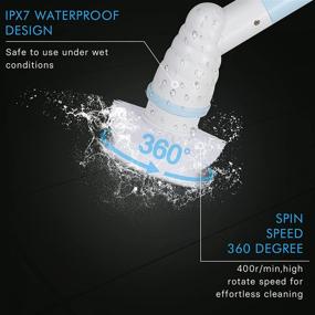 img 2 attached to Enhanced Cordless Grout Cleaner - Electric Spin Scrubber with 360 Power Clean, 3 Replaceable Multi-Purpose Shower Scrubber Brush Heads, Extension Arm for Bathroom, Tub, Tile, and Floor Cleaning - Blue