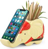 🐘 ahfulife elephant pencil holder with phone stand: stylish multifunctional gift for women, perfect desk organizer and office decor логотип