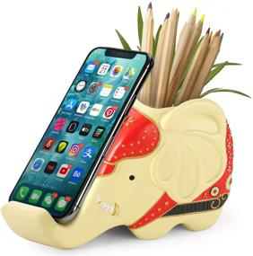 img 4 attached to 🐘 AhfuLife Elephant Pencil Holder with Phone Stand: Stylish Multifunctional Gift for Women, Perfect Desk Organizer and Office Decor