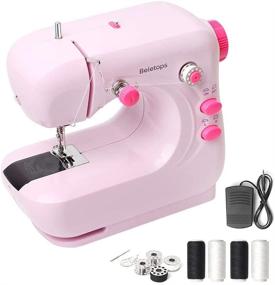 img 4 attached to 🧵 Beletops Mini Portable Sewing Machine with Foot Pedal, Double Thread and LED Light – Perfect for All Fabric Types, Beginners, Household, Girls – Pink