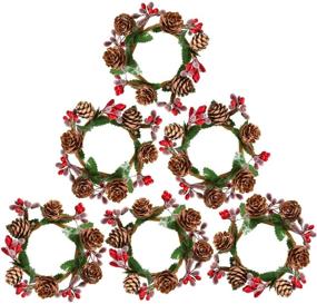 img 4 attached to DearHouse 6pcs Christmas Candle Holders: Berry Pinecone Candle Ring for Elegant Home and Wedding Decor