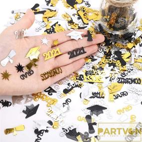 img 1 attached to 🎉 2021 Graduation Party Decorations - Black and Gold Graduation Confetti Table Decor for Graduation Party Supplies, Congratulations Grad Party Decorations