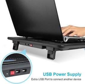 img 3 attached to 💻 TECKNET Laptop Cooling Pad: Slim, Quiet USB Powered Notebook Cooler Stand with 3 Blue LED Fans – Fits 12-17 Inches (Black)