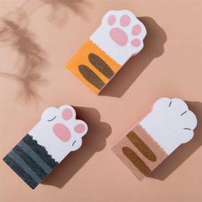 img 3 attached to 🐾 LUFOFOX Kitchen Scrub Sponges: 3-Pack Non-Scratch Cute Cat Paw Shape Dishwashing Sponges - Pink