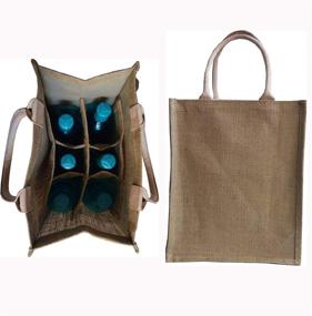 img 4 attached to KVR Natural Jute Burlap Wine Beer Water Bottle Carrier Bag with Grocery & Lunch Bag Option - Eco-Friendly & Versatile (6 Bottle Bag, Natural)