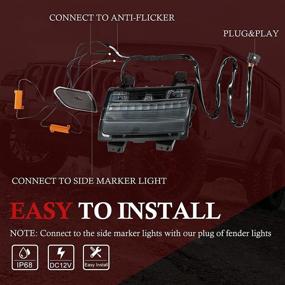 img 1 attached to 🚦 Комплект передних фар BUNKER INDUST JL LED для Jeep Wrangler 2018-2020 - последовательный мигающий поворотник, DRL + габаритные огни, задымленные объективы передней световой дуги колеса