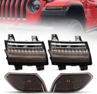🚦 комплект передних фар bunker indust jl led для jeep wrangler 2018-2020 - последовательный мигающий поворотник, drl + габаритные огни, задымленные объективы передней световой дуги колеса логотип