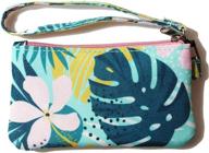 🌴 tropical print zippered wallet with front id window and card holder for women logo