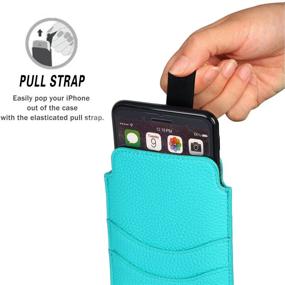 img 1 attached to 📱 Professional Executive Case Design - Teal PU Leather Protective Sleeve Pouch Cover for Apple iPhone 8 Plus/7 Plus/6 Plus/6S Plus (5.5”) - 2 Card Slots, Elastic Pull Strap