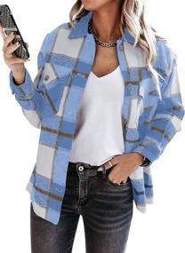 img 1 attached to 👚 Stylish Women's Flannel Plaid Printed Button Down Shirt: Casual Loose Jacket Coat Blouse Top by MISSACTIVER