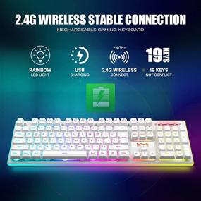 img 2 attached to 🎮 RedThunder K10 Wireless Gaming Keyboard - Rechargeable 3000mAh 2.4G LED Backlit Keyboard, Ergonomic Design with Mechanical-like Keys for PC PS4 Xbox One Mac - White, Teclado Gamer