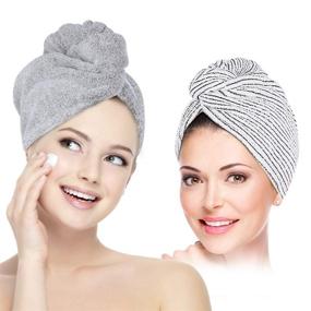 img 4 attached to 💆 UQXY Microfiber Hair Towel Wrap Turban: Super Absorbent Anti-Frizz Drying Cap for Curly, Long and Thick Hair (Grey & White)