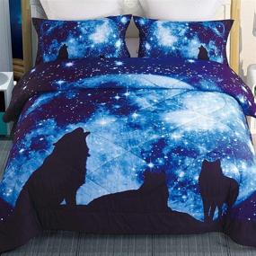 img 3 attached to 🌙 Blue Wolf Moon Bedding Comforter Sets - Queen Size 3-Piece Set for Boys & Girls