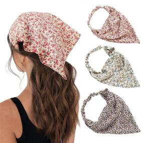 img 4 attached to 🌺 HAIMEIKANG Women's Floral Elastic Hair Scarf Headband Set with Hair Clips - Chiffon Head Kerchief Hairband Set in Pink, Beige, and Red