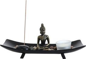 img 2 attached to 🕉️ MyGift Zen Meditation Rock Garden Table Kit: Tranquil Wood Tray Set with Buddha Statue, Rocks, Tealight Candle, and Incense Burner