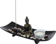 🕉️ mygift zen meditation rock garden table kit: tranquil wood tray set with buddha statue, rocks, tealight candle, and incense burner логотип