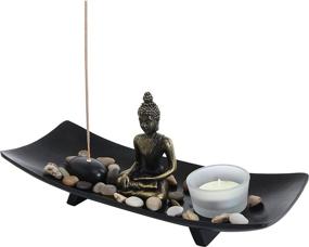 img 4 attached to 🕉️ MyGift Zen Meditation Rock Garden Table Kit: Tranquil Wood Tray Set with Buddha Statue, Rocks, Tealight Candle, and Incense Burner