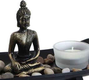 img 3 attached to 🕉️ MyGift Zen Meditation Rock Garden Table Kit: Tranquil Wood Tray Set with Buddha Statue, Rocks, Tealight Candle, and Incense Burner