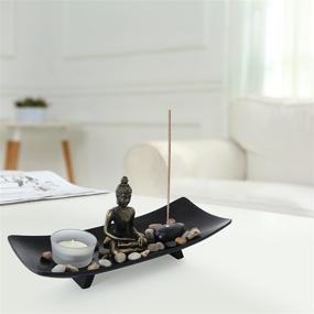 img 1 attached to 🕉️ MyGift Zen Meditation Rock Garden Table Kit: Tranquil Wood Tray Set with Buddha Statue, Rocks, Tealight Candle, and Incense Burner
