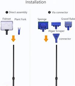 img 2 attached to 🐠 5 в 1 Набор инструментов для очистки аквариума от JZMYXA - Идеально подходит для очистки глубоких аквариумов. Регулируемая длина штанги, включает в себя скребок для водорослей, губку, маленькую сетку для рыбы, грабитель гравия и вилку для растений.