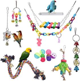 img 2 attached to Wuyule Bird Parrot Swing Toys - Set of 16 Bird Cage Toys with Bells for Finches, Small Parrots, Parakeets, Cockatiels, Conures