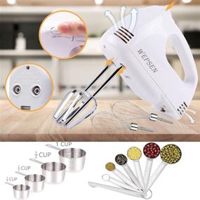 img 2 attached to 🥣 Electric Hand Mixer Mixing Bowls Set with 5-Speeds, 6 Nesting Stainless Steel Bowls, Measuring Cups, Spoons, Whisk Blender - Ideal Kitchen Baking Supplies for Beginner Cooking and Baking