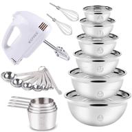 🥣 electric hand mixer mixing bowls set with 5-speeds, 6 nesting stainless steel bowls, measuring cups, spoons, whisk blender - ideal kitchen baking supplies for beginner cooking and baking логотип