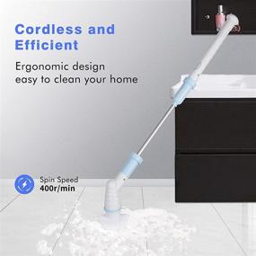 img 1 attached to 🧼 Electric Spin Scrubber, DIWLD Power Scrubber with Cordless Long Handle – Rechargeable, Shower Scrubber for Tile Floor, Bathtub, Bathroom, Home, and Kitchen (White & Blue)