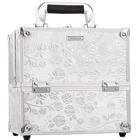 img 4 attached to 💄 Frenessa Professional Makeup Train Case: Silver Rose 4-Tier Trays Aluminum Jewelry Storage Organizer with Lockable Carrying Handle - Ideal Travel Makeup Storage Box for Women