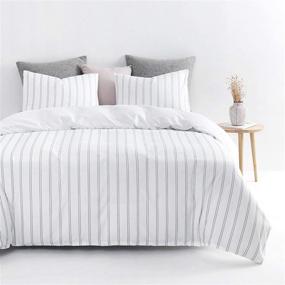 img 3 attached to 🛏️ Wake In Cloud - Striped Comforter Set, Light Gray Grey Vertical Stripes Pattern, White Microfiber Bedding (3pcs, King Size)