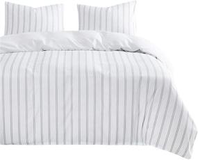 img 4 attached to 🛏️ Wake In Cloud - Striped Comforter Set, Light Gray Grey Vertical Stripes Pattern, White Microfiber Bedding (3pcs, King Size)