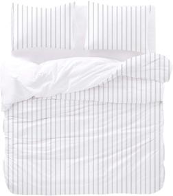 img 2 attached to 🛏️ Wake In Cloud - Striped Comforter Set, Light Gray Grey Vertical Stripes Pattern, White Microfiber Bedding (3pcs, King Size)