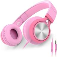 ailihen c8 girls wired headphones with microphone and volume control folding lightweight headset for cellphones tablets smartphones chromebook laptop computer pc mp3/4 (pink) logo