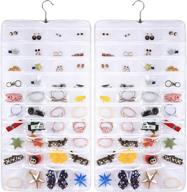 🌈 aarainbow hanging jewelry organizer: 80 pockets transparent non-woven closet organizer for women - white логотип