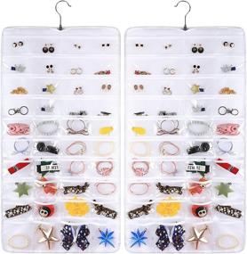 img 4 attached to 🌈 AARAINBOW Hanging Jewelry Organizer: 80 Pockets Transparent Non-Woven Closet Organizer for Women - White