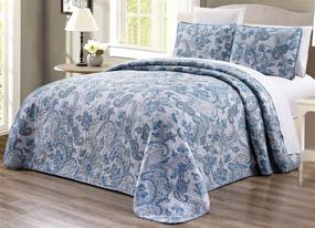 img 1 attached to 🛌 3-Piece Oversize Fine Printed Prewashed All-Season Quilt Set - Reversible King Size Bedspread Coverlet - Grey, Black, White, Blue, Paisley - Bed Cover