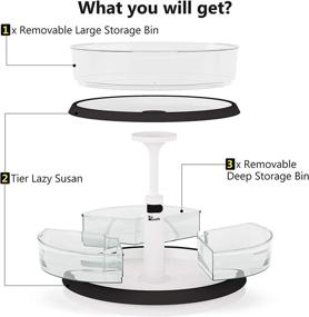 img 2 attached to 🔄 Height Adjustable 2-Tier Lazy Susan Turntable Organizer with Large and Divided Bins – Clear Removable Spice Rack for Kitchen Cabinet and Pantry