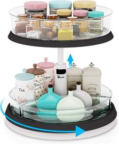 img 3 attached to 🔄 Height Adjustable 2-Tier Lazy Susan Turntable Organizer with Large and Divided Bins – Clear Removable Spice Rack for Kitchen Cabinet and Pantry