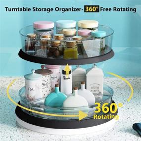 img 1 attached to 🔄 Height Adjustable 2-Tier Lazy Susan Turntable Organizer with Large and Divided Bins – Clear Removable Spice Rack for Kitchen Cabinet and Pantry